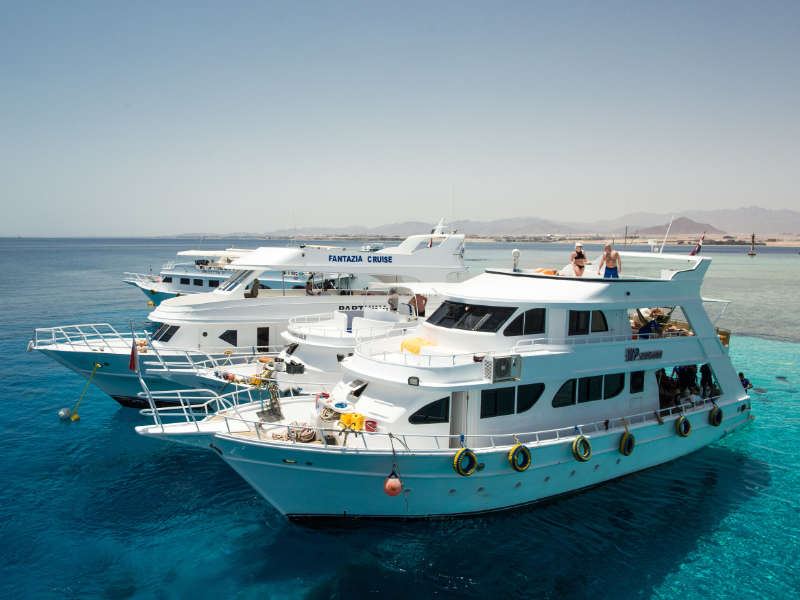 Boats docked at a Reef in Hurghada