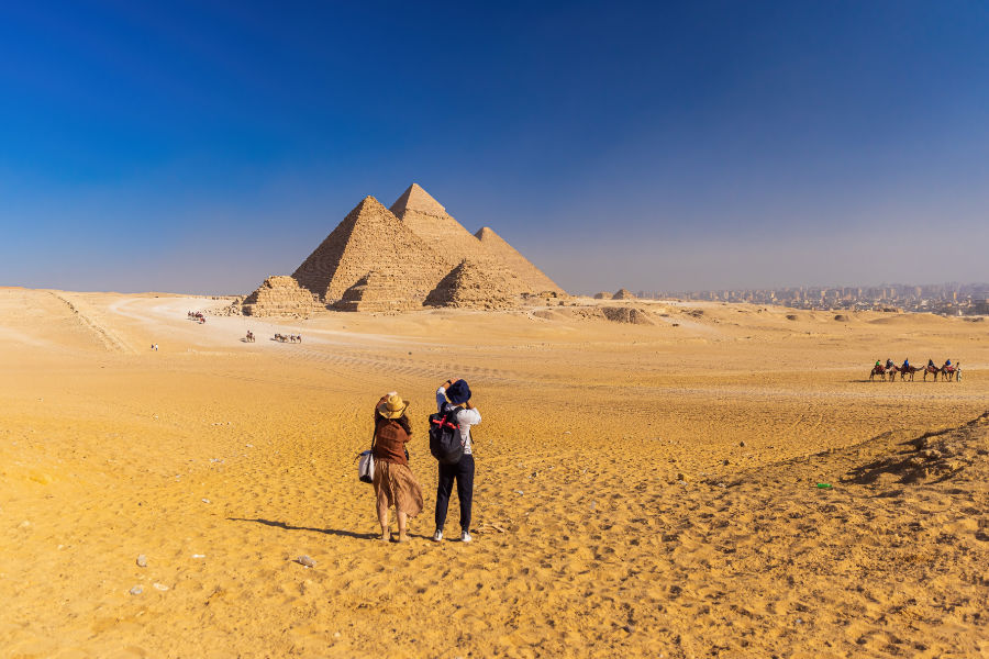 A couple at the Pyramids of Giza