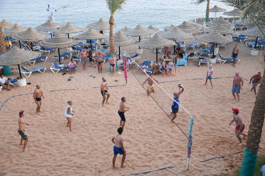 Guests having fun with a volleyball match