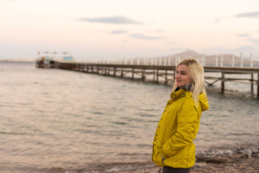 A guest wearing a light jacket during winter in Sharm El Sheikh